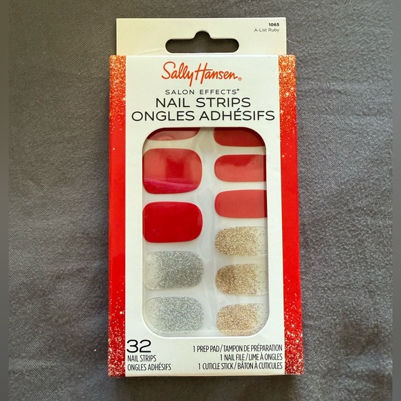 Sally Hansen Other - NIB Sally Hansen Red with Silver and Gold Glitter Nail Polish Strips